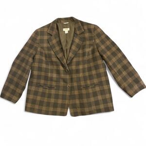 Talbots 22W Green Plaid Wool Blend Blazer Classic Preppy Career Jacket